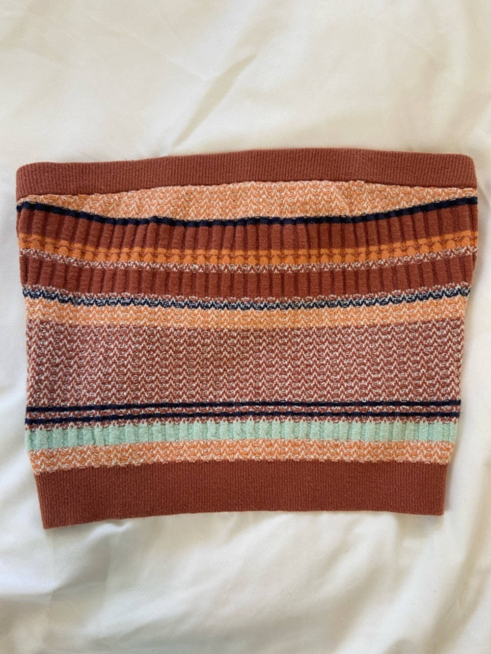 aerie Striped Knit Tube Top In Rusts and Blue Shades Womans Size SP